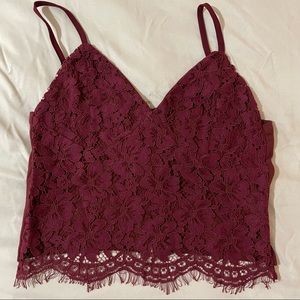 Burgundy crochet crop top.